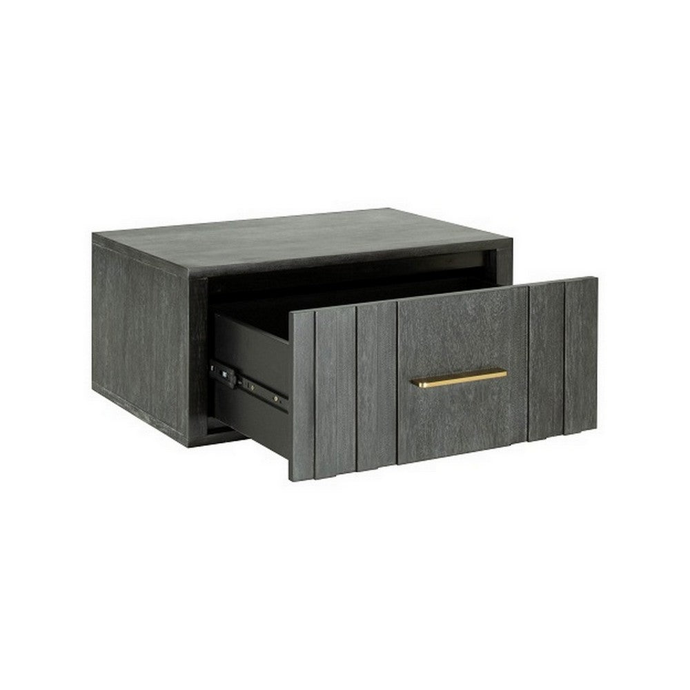 Benjara Cid Lime 27 Inch Nightstand, 1 Drawer, Brass Handles, Acacia Wood, Gray