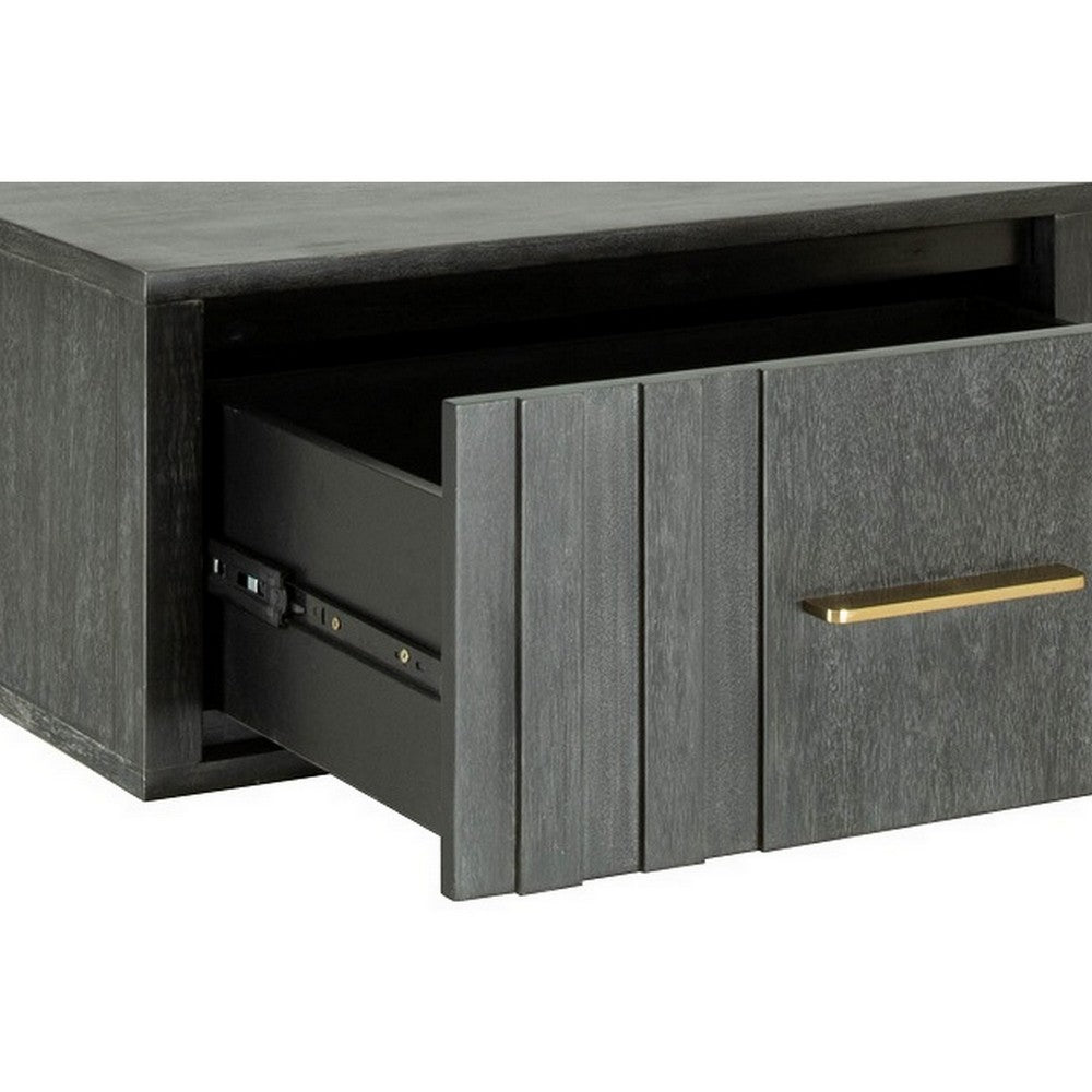 Benjara Cid Lime 27 Inch Nightstand, 1 Drawer, Brass Handles, Acacia Wood, Gray