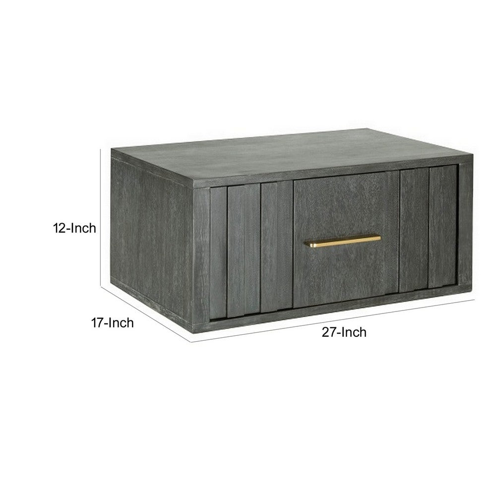 Benjara Cid Lime 27 Inch Nightstand, 1 Drawer, Brass Handles, Acacia Wood, Gray