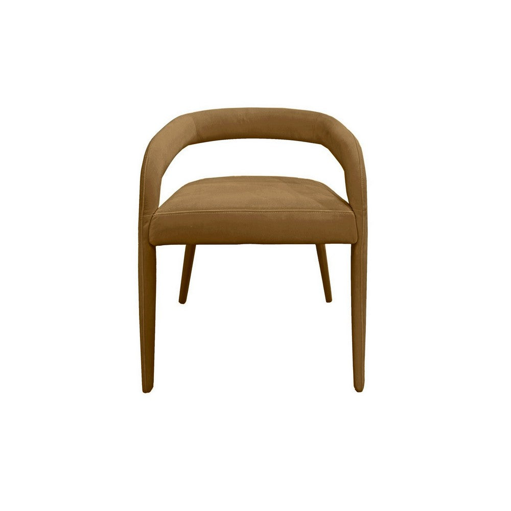 Benjara Lon 23 Inch Dining Chair, Cushioned Seat, Curved Open Back, Tan Polyester