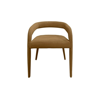 Benjara Lon 23 Inch Dining Chair, Cushioned Seat, Curved Open Back, Tan Polyester