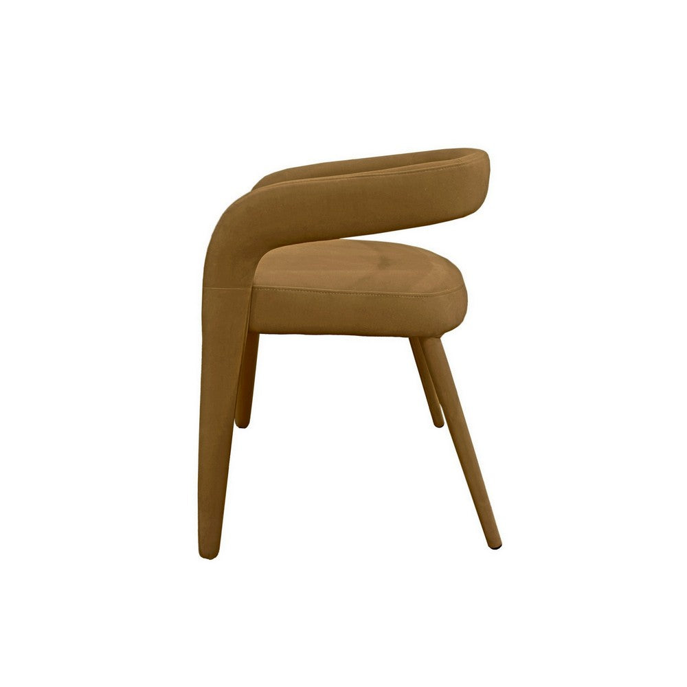 Benjara Lon 23 Inch Dining Chair, Cushioned Seat, Curved Open Back, Tan Polyester