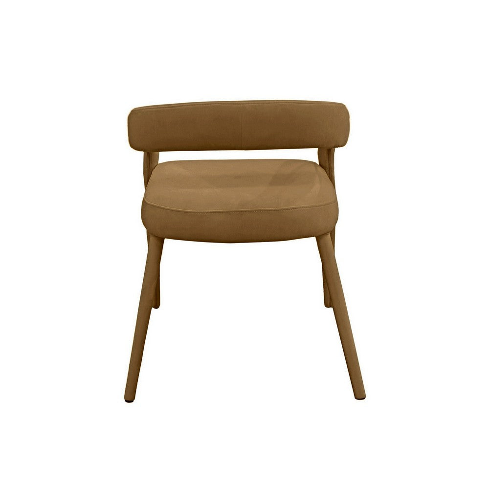 Benjara Lon 23 Inch Dining Chair, Cushioned Seat, Curved Open Back, Tan Polyester