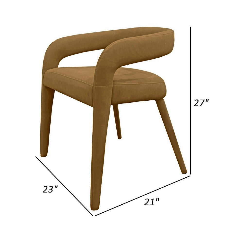 Benjara Lon 23 Inch Dining Chair, Cushioned Seat, Curved Open Back, Tan Polyester
