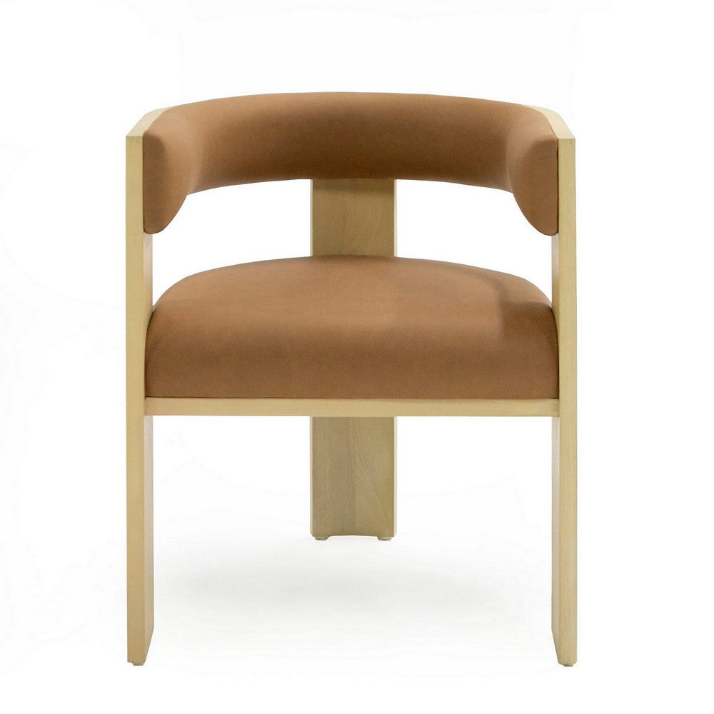 Benjara 24 Inch Dining Chair, Curved Open Back, Cushioned, Natural Ash, Rust Fabric
