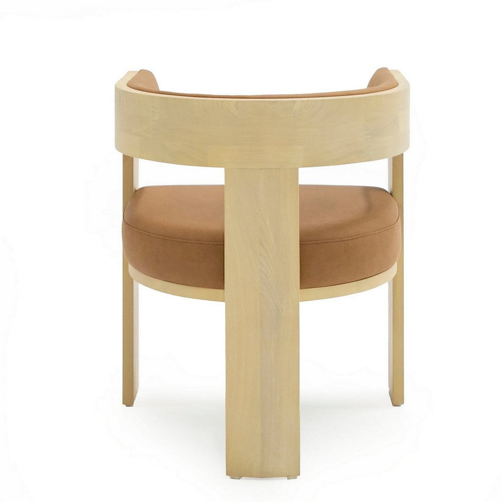 Benjara 24 Inch Dining Chair, Curved Open Back, Cushioned, Natural Ash, Rust Fabric