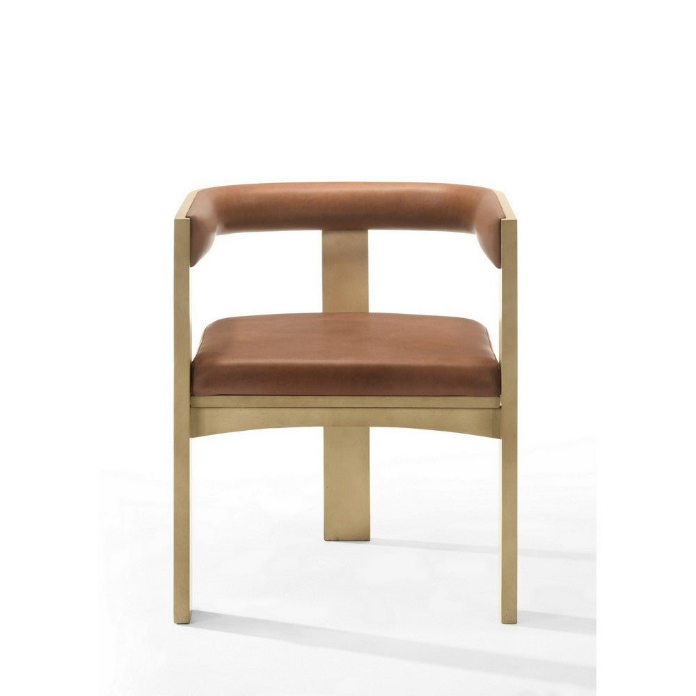 Benjara 23 Inch Dining Chair, Cushioned, Curved Open Back, Oak Brown, Upholstery