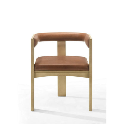 Benjara 23 Inch Dining Chair, Cushioned, Curved Open Back, Oak Brown, Upholstery