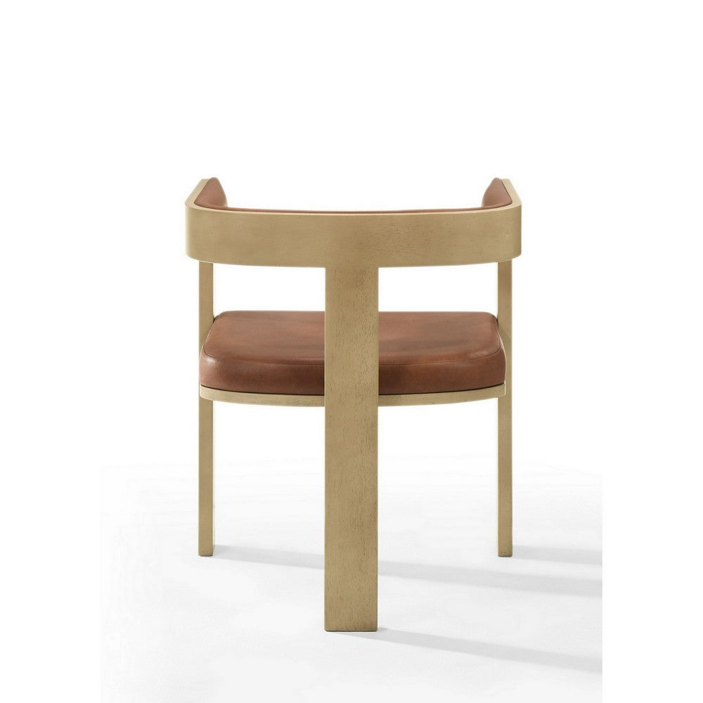Benjara 23 Inch Dining Chair, Cushioned, Curved Open Back, Oak Brown, Upholstery