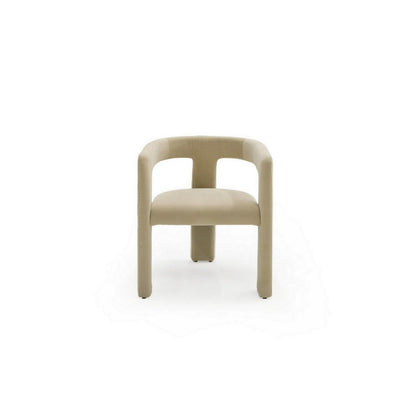 Benjara Lavi 26 Inch Dining Chair, Cushioned, Curved Open Back, Beige Upholstery