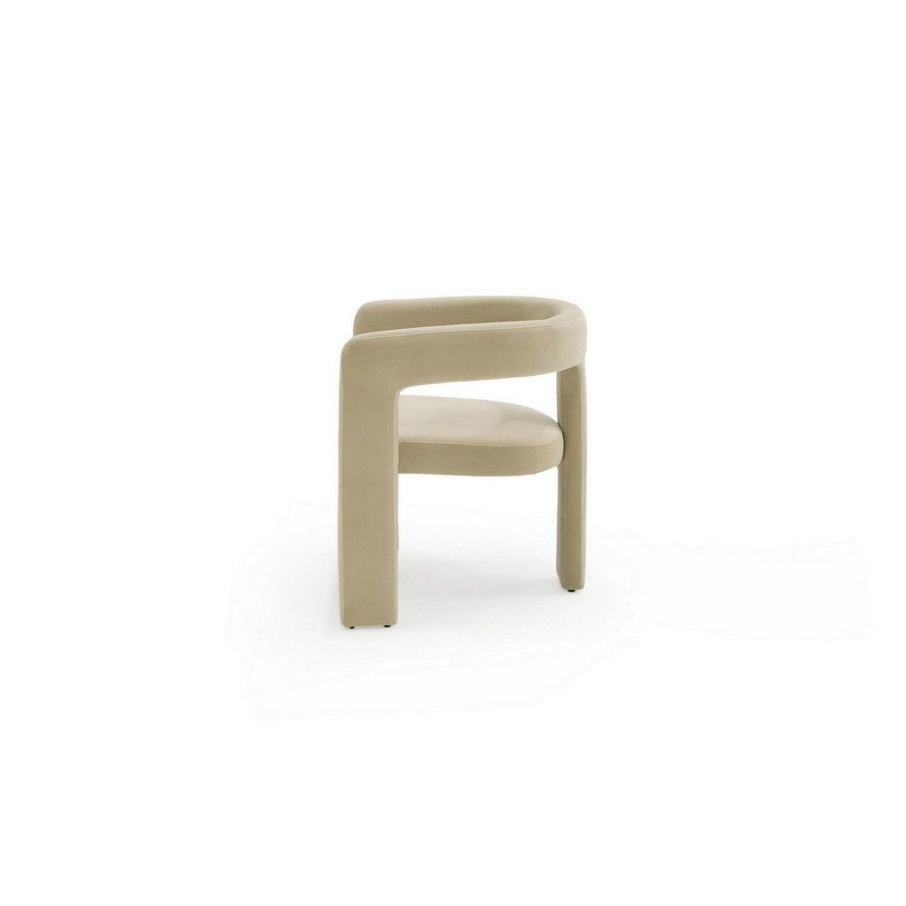 Benjara Lavi 26 Inch Dining Chair, Cushioned, Curved Open Back, Beige Upholstery