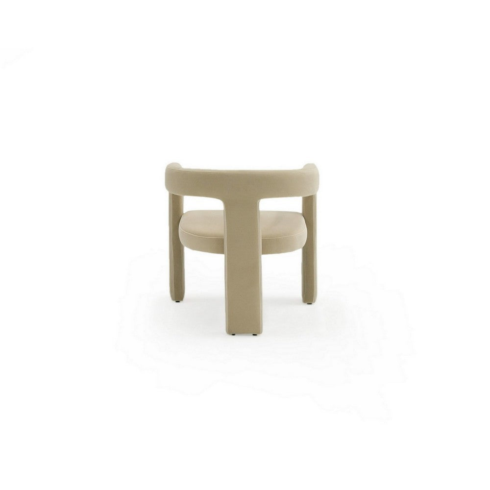 Benjara Lavi 26 Inch Dining Chair, Cushioned, Curved Open Back, Beige Upholstery