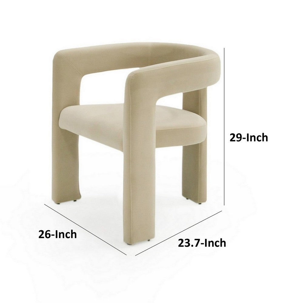 Benjara Lavi 26 Inch Dining Chair, Cushioned, Curved Open Back, Beige Upholstery