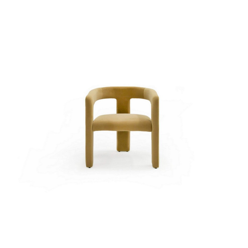 Benjara Lavi 26 Inch Dining Chair, Cushioned, Curved Open Back, Tan Upholstery