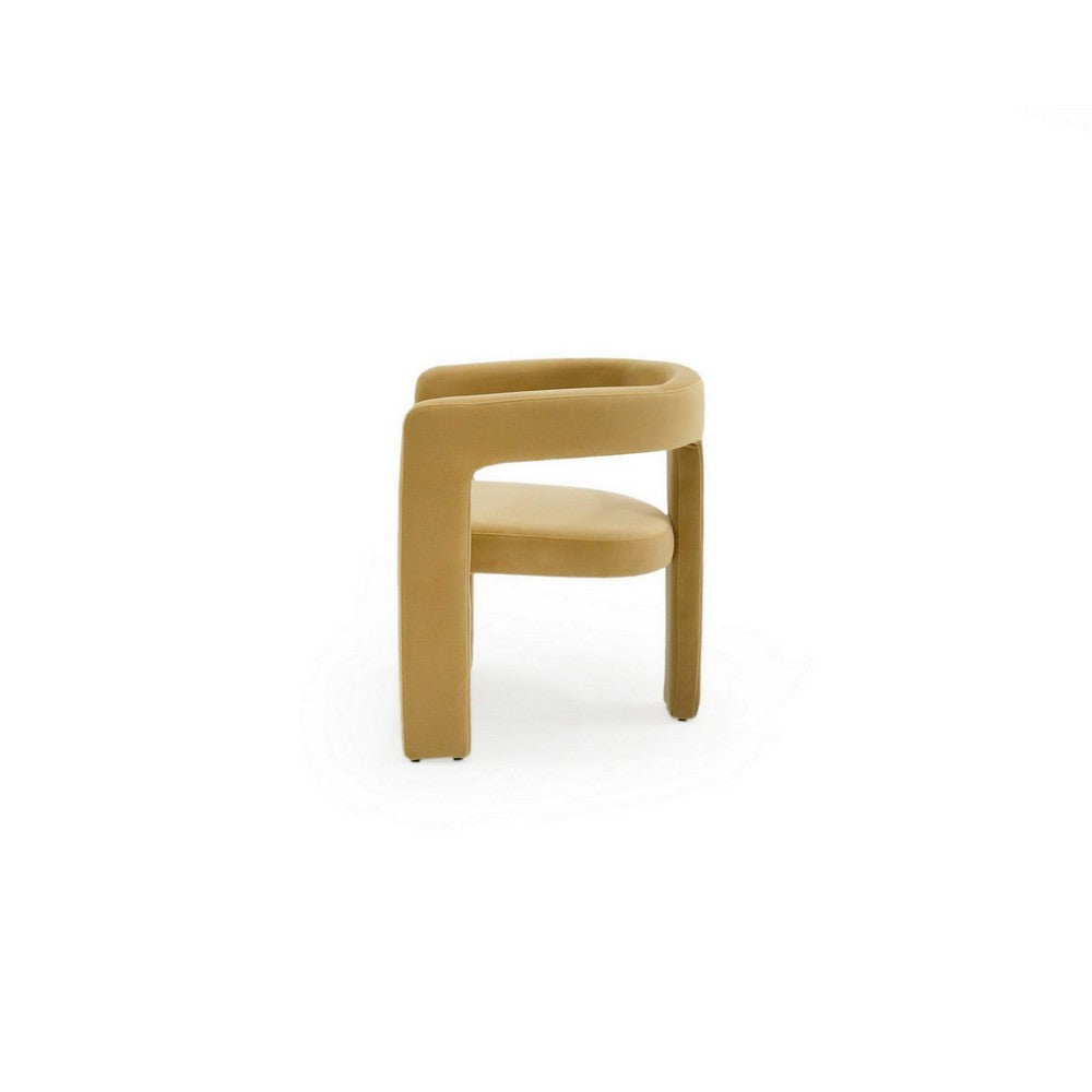 Benjara Lavi 26 Inch Dining Chair, Cushioned, Curved Open Back, Tan Upholstery
