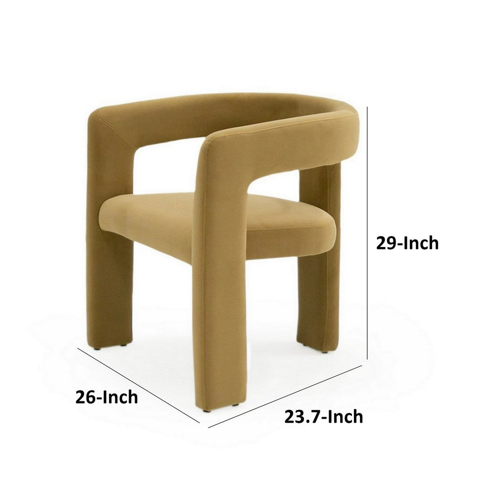Benjara Lavi 26 Inch Dining Chair, Cushioned, Curved Open Back, Tan Upholstery