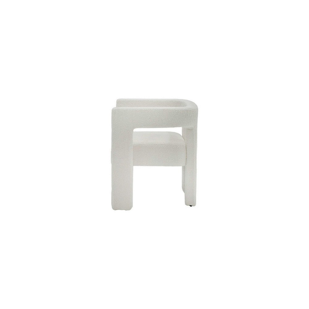 Benjara 26 Inch Dining Chair, Cushioned Seat, Square Open Back, White Upholstery