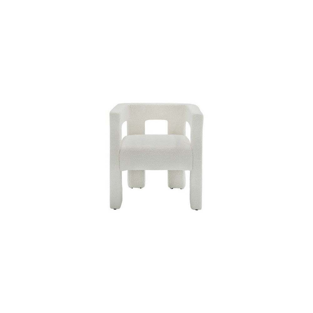 Benjara 26 Inch Dining Chair, Cushioned Seat, Square Open Back, White Upholstery