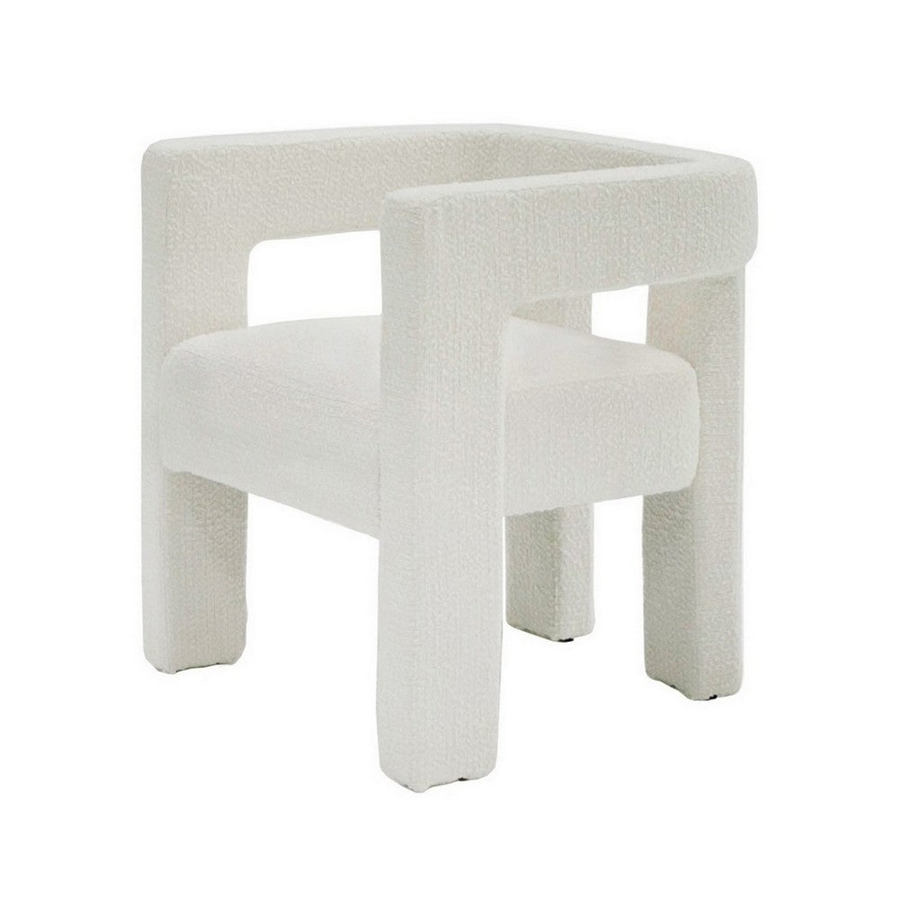 Benjara 26 Inch Dining Chair, Cushioned Seat, Square Open Back, White Upholstery