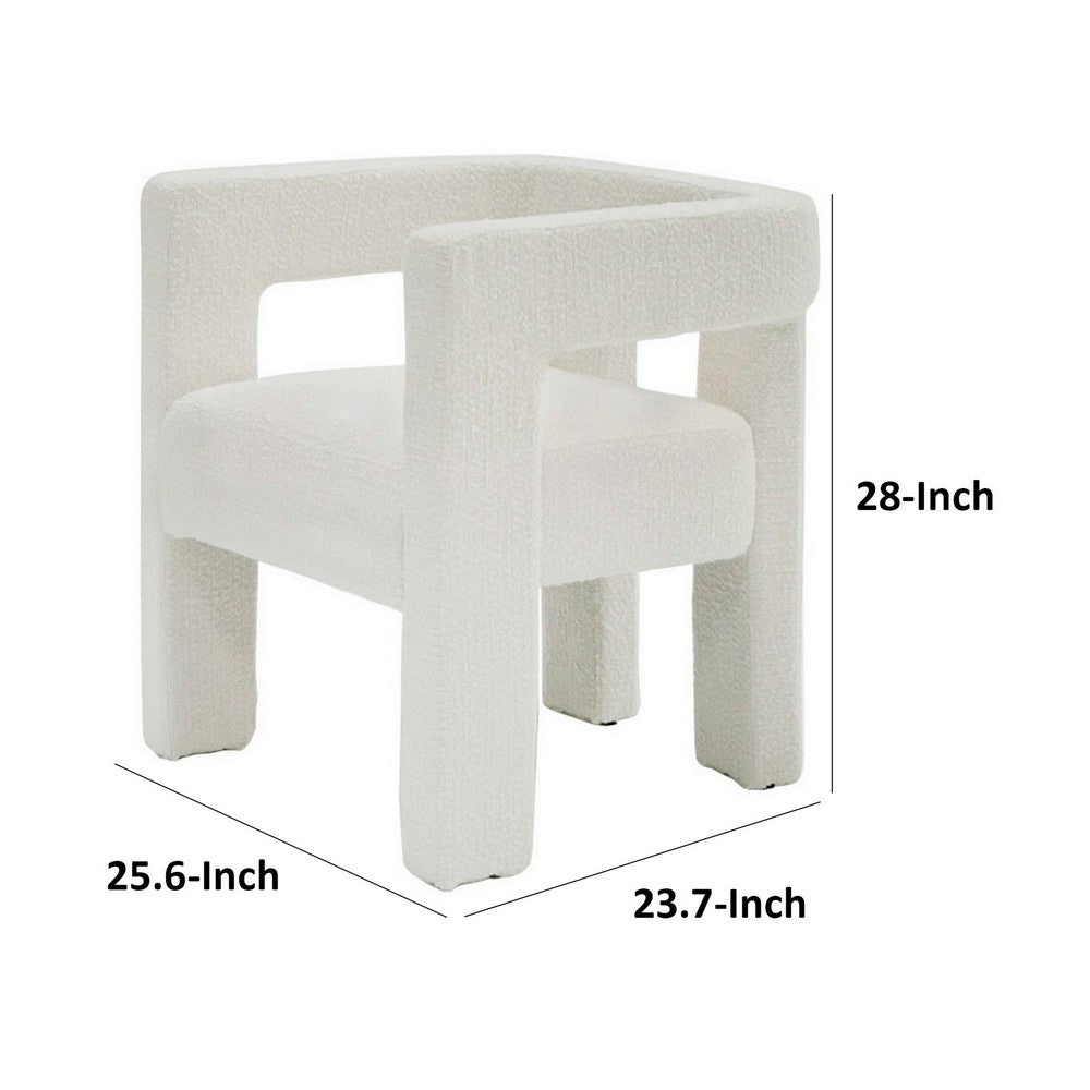 Benjara 26 Inch Dining Chair, Cushioned Seat, Square Open Back, White Upholstery