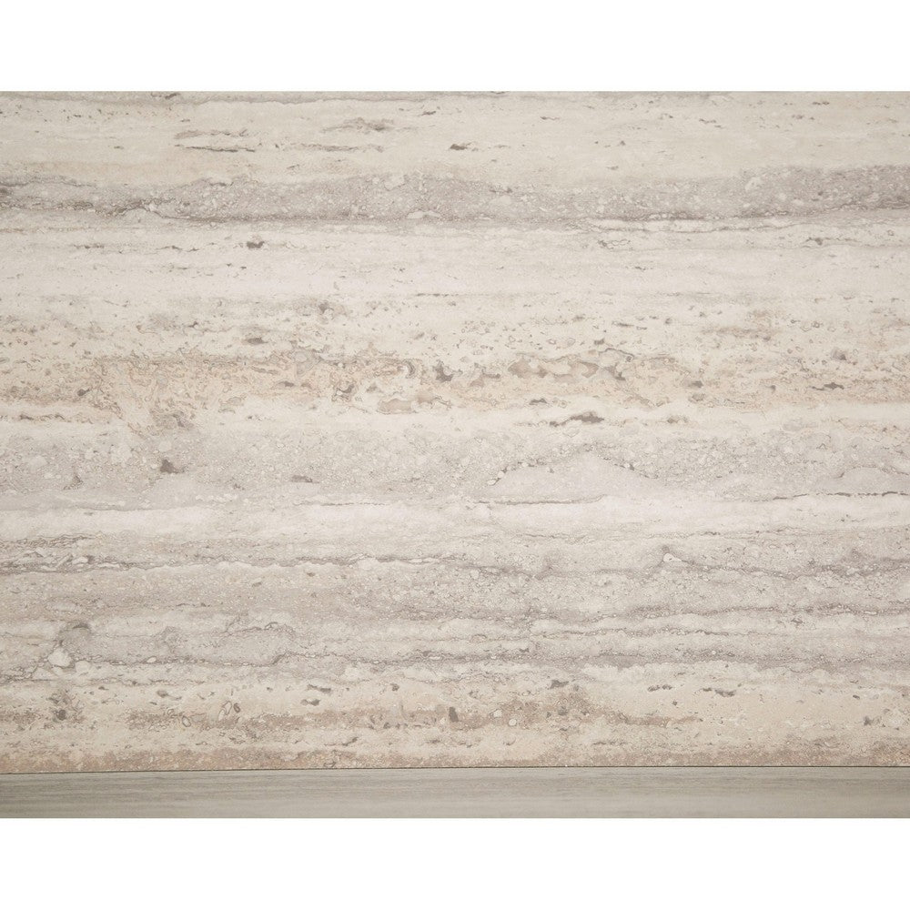 Benjara Lia 55 Inch Coffee Table, Rectangular Travertine Stone Finish Laminated Top