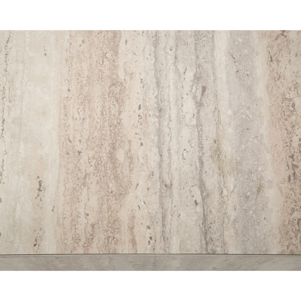 Benjara Lia 39 Inch Coffee Table, Square Travertine Stone Finish Laminated Top