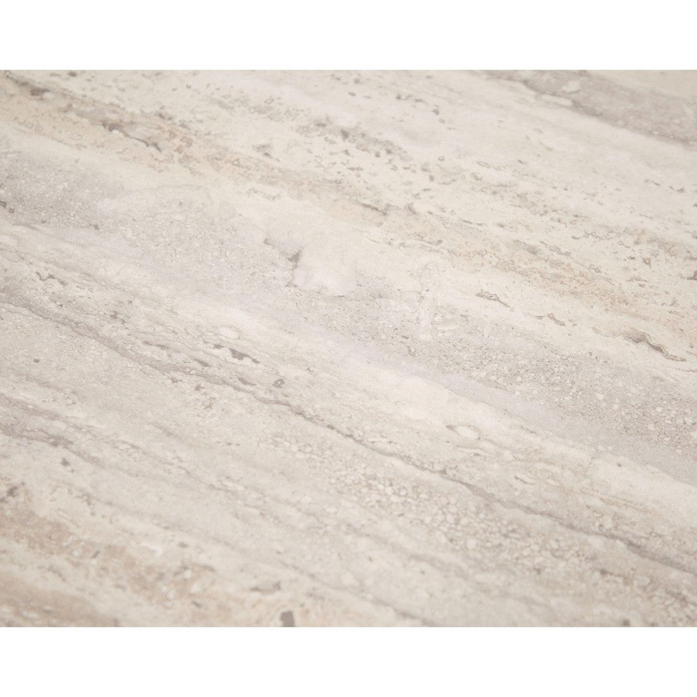 Benjara Lia 18 Inch End Table, Round Travertine Stone Finish Laminated Top