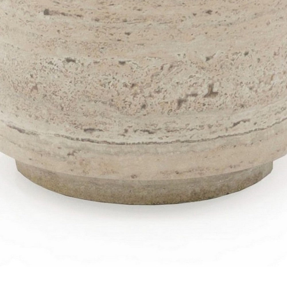 Benjara Lia 18 Inch End Table, Round Travertine Stone Finish Laminated Top