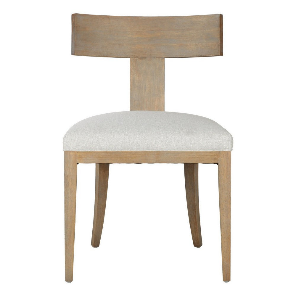 Benjara 23 Inch Dining Chair Set of 2, T Shape Back, Cushioned, Beige Upholstery