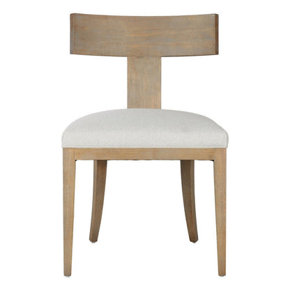 Benjara 23 Inch Dining Chair Set of 2, T Shape Back, Cushioned, Beige Upholstery