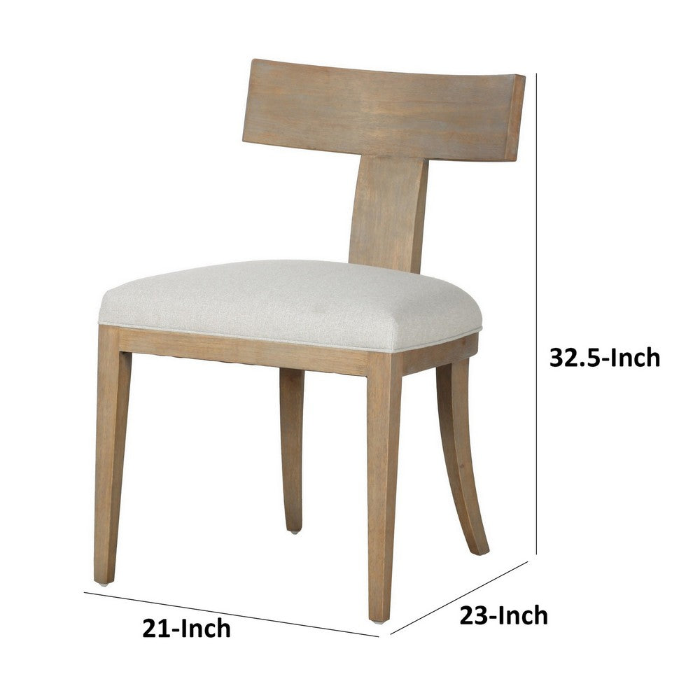 Benjara 23 Inch Dining Chair Set of 2, T Shape Back, Cushioned, Beige Upholstery