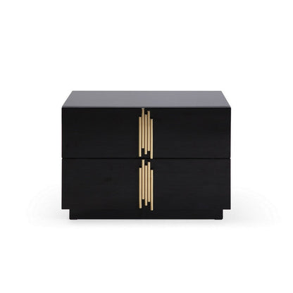 Benjara 28 Inch Nightstand, Modern Vertical Gold Handles, 2 Drawers, Black Finish