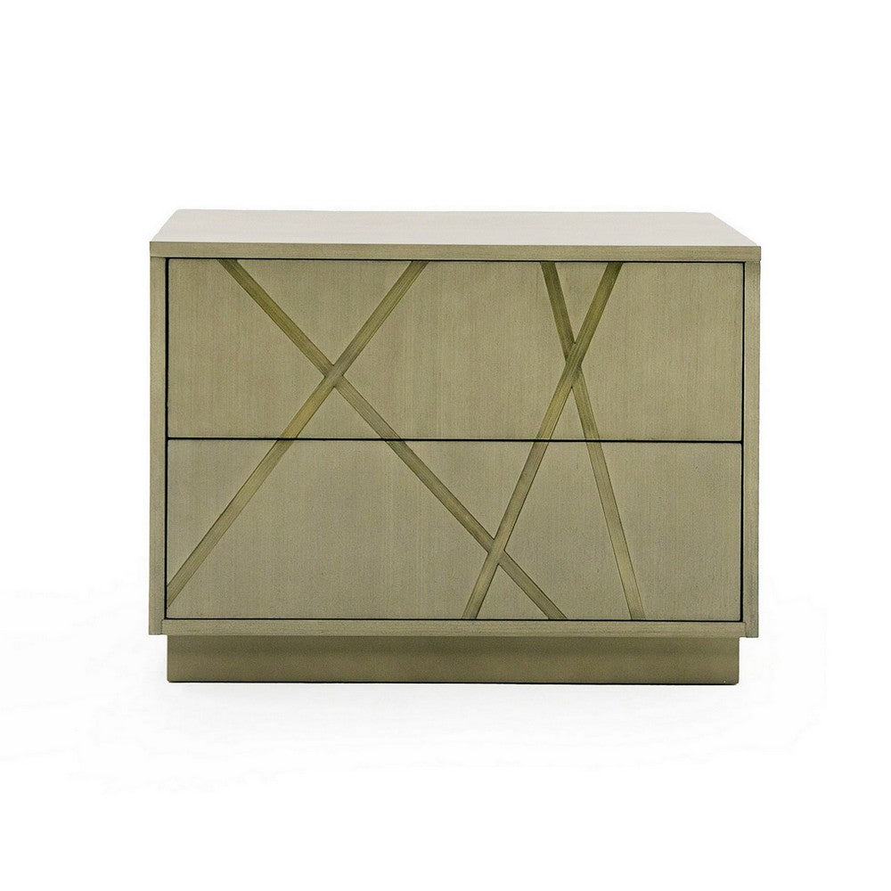 Benjara 28 Inch Nightstand, Cross Sectioned Paint Art, Cubed Design, Bronze White