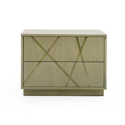 Benjara 28 Inch Nightstand, Cross Sectioned Paint Art, Cubed Design, Bronze White