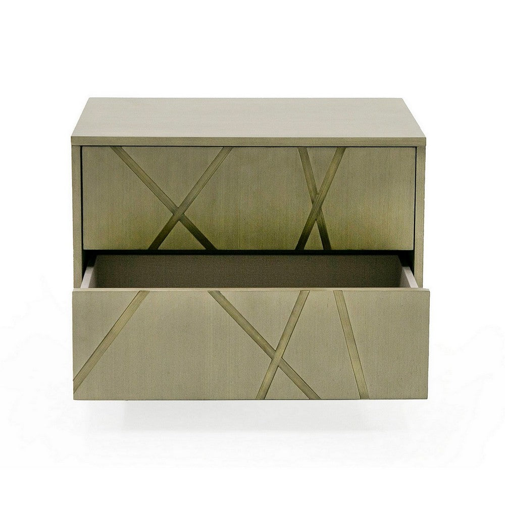 Benjara 28 Inch Nightstand, Cross Sectioned Paint Art, Cubed Design, Bronze White