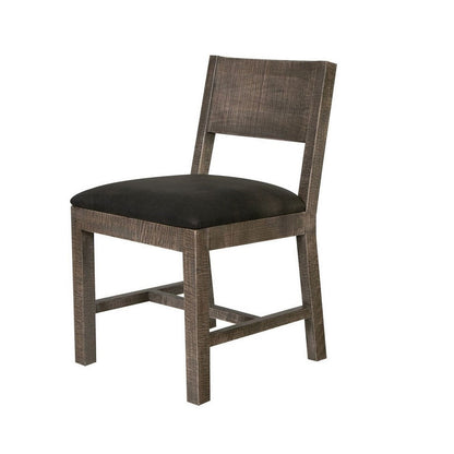 Benjara Piel 21 Inch Dining Chair Set of 2, Brown Pine Wood, Black Faux Leather