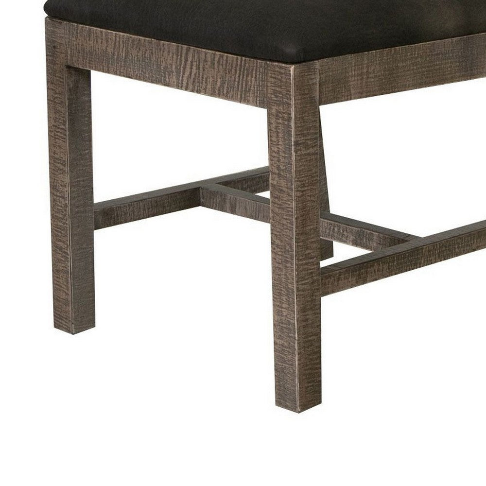 Benjara Piel 21 Inch Dining Chair Set of 2, Brown Pine Wood, Black Faux Leather