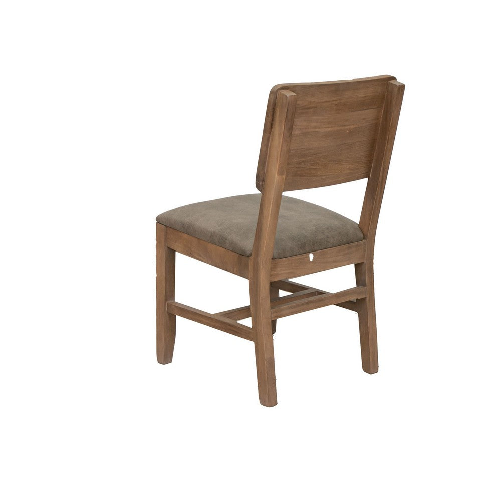 Benjara Umey 20 Inch Dining Side Chair Set of 2, Solid Wood, Brown, Faux Leather