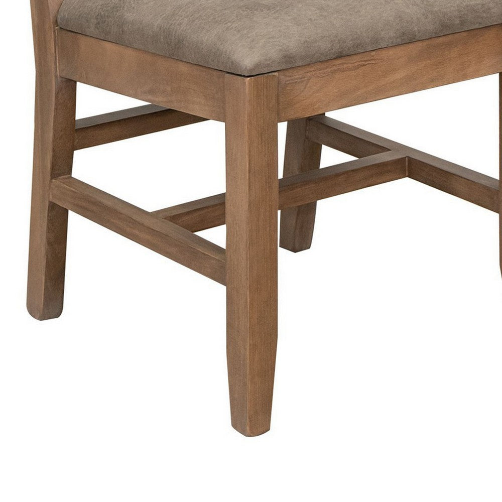 Benjara Umey 20 Inch Dining Side Chair Set of 2, Solid Wood, Brown, Faux Leather