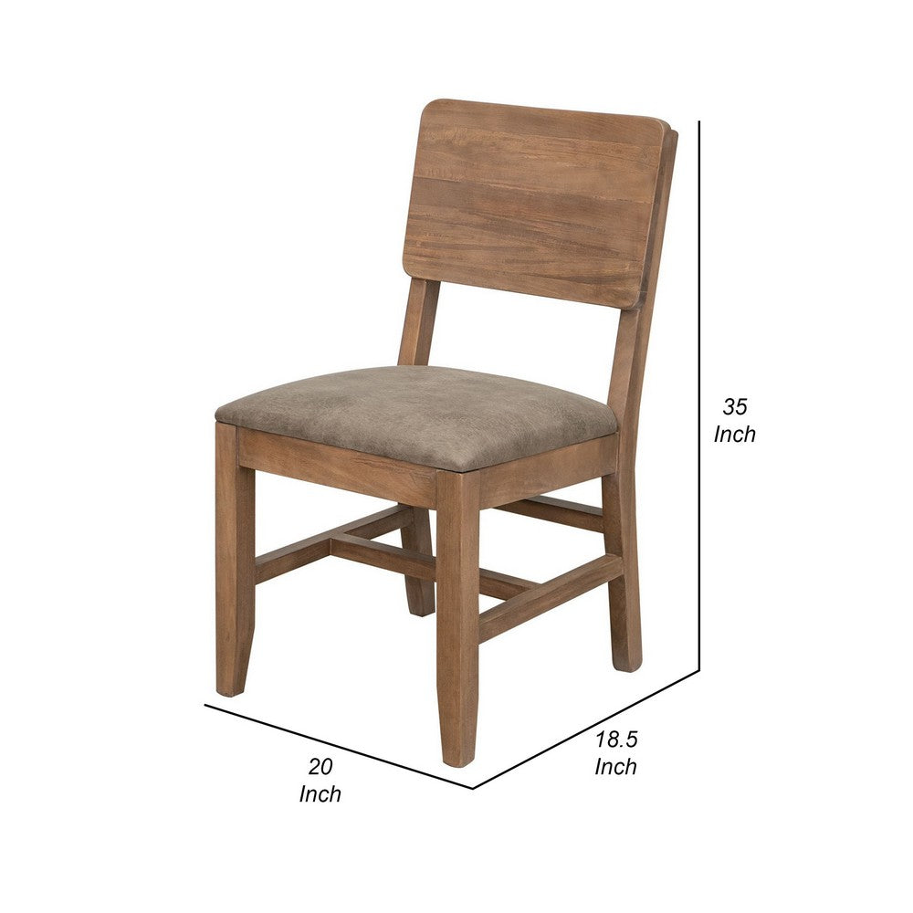 Benjara Umey 20 Inch Dining Side Chair Set of 2, Solid Wood, Brown, Faux Leather