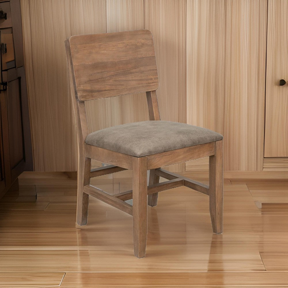 Benjara Umey 20 Inch Dining Side Chair Set of 2, Solid Wood, Brown, Faux Leather