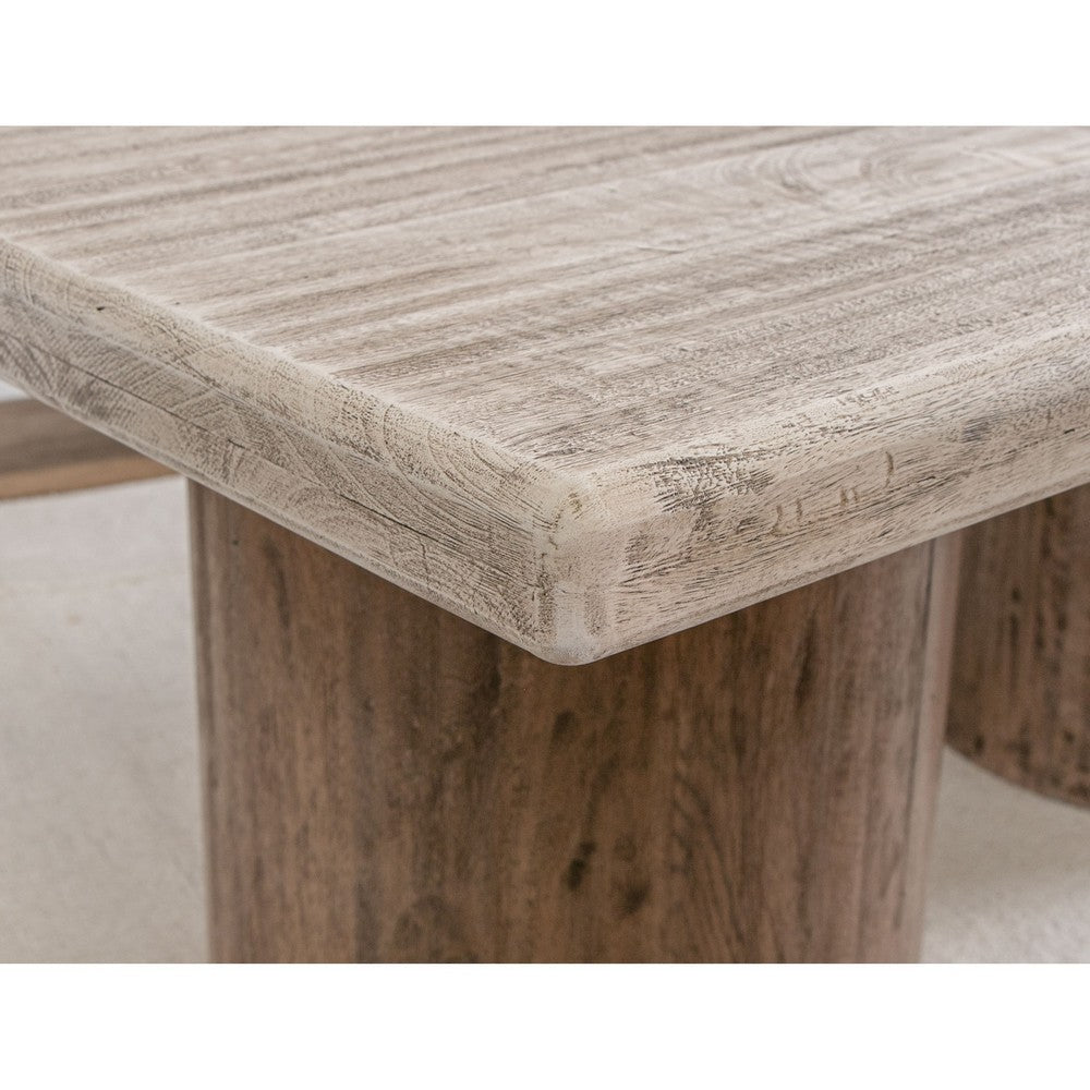 Benjara Kohl 26 Inch Side End Table, Brown Mango Wood, Drum Base, Cream Floated Top