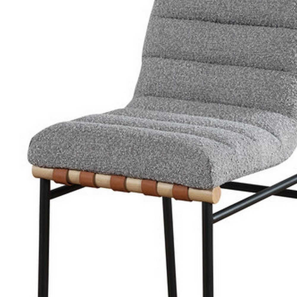 Benjara Kive 26 Inch Counter Height Stool Chair, Boucle Channel Tufted, Light Gray