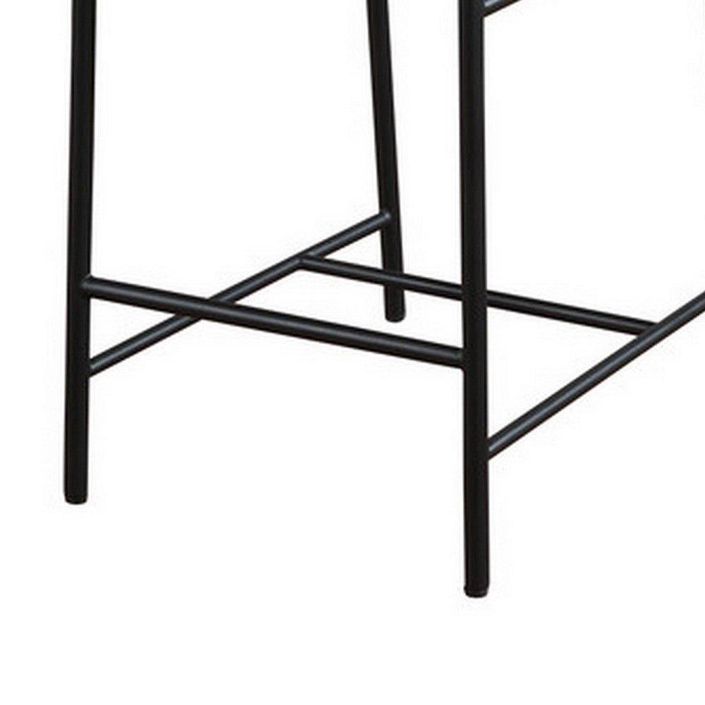 Benjara Kive 26 Inch Counter Height Stool Chair, Boucle Channel Tufted, Light Gray