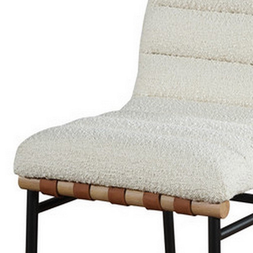 Benjara Kive 26 Inch Counter Height Stool Chair, Boucle Channel Tufted, White
