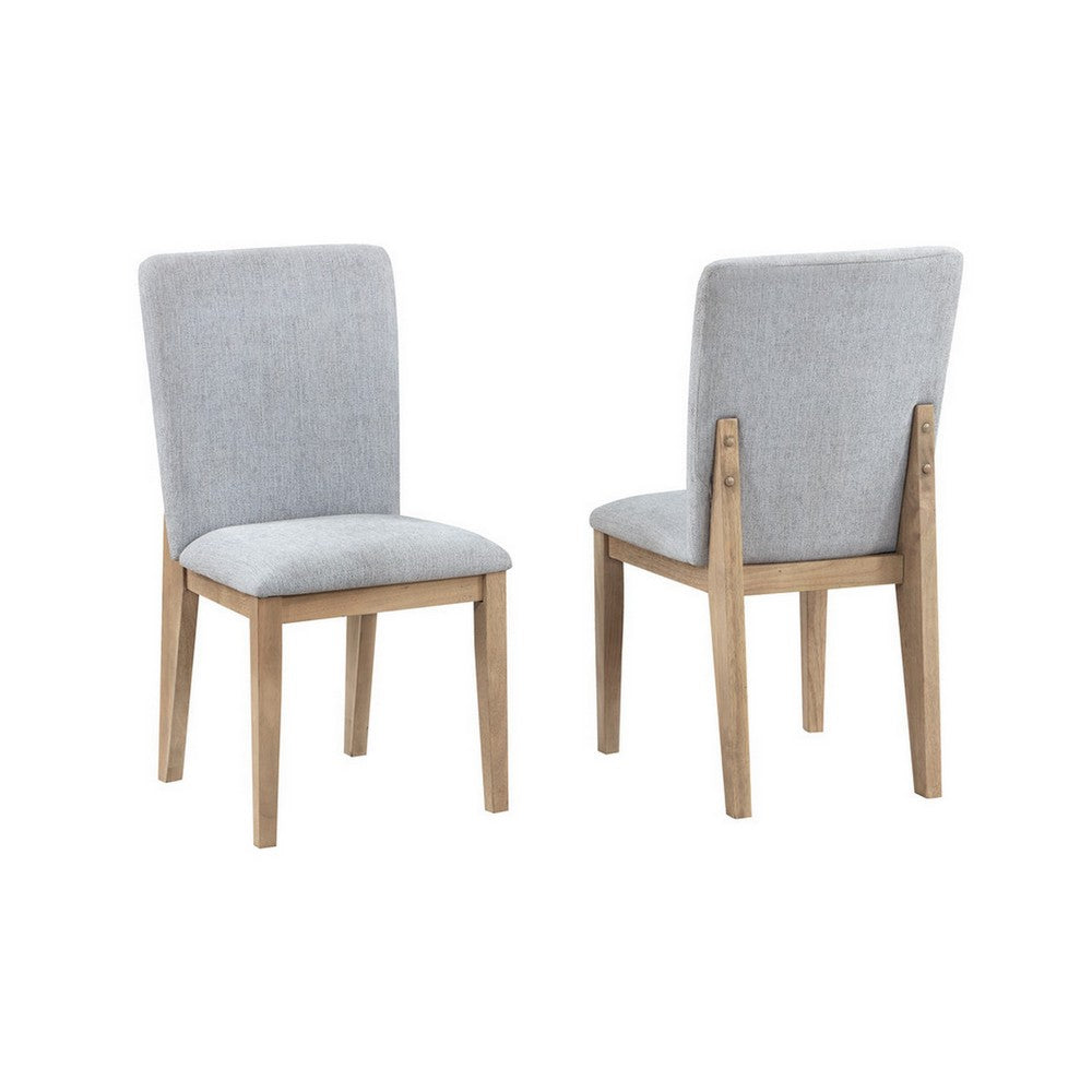 Benjara Emi 25 Inch Dining Chair Set of 2, Cushioned Seat, Gray Linen Upholstery