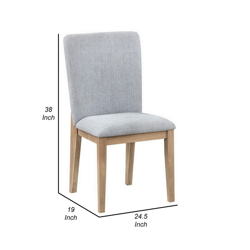 Benjara Emi 25 Inch Dining Chair Set of 2, Cushioned Seat, Gray Linen Upholstery
