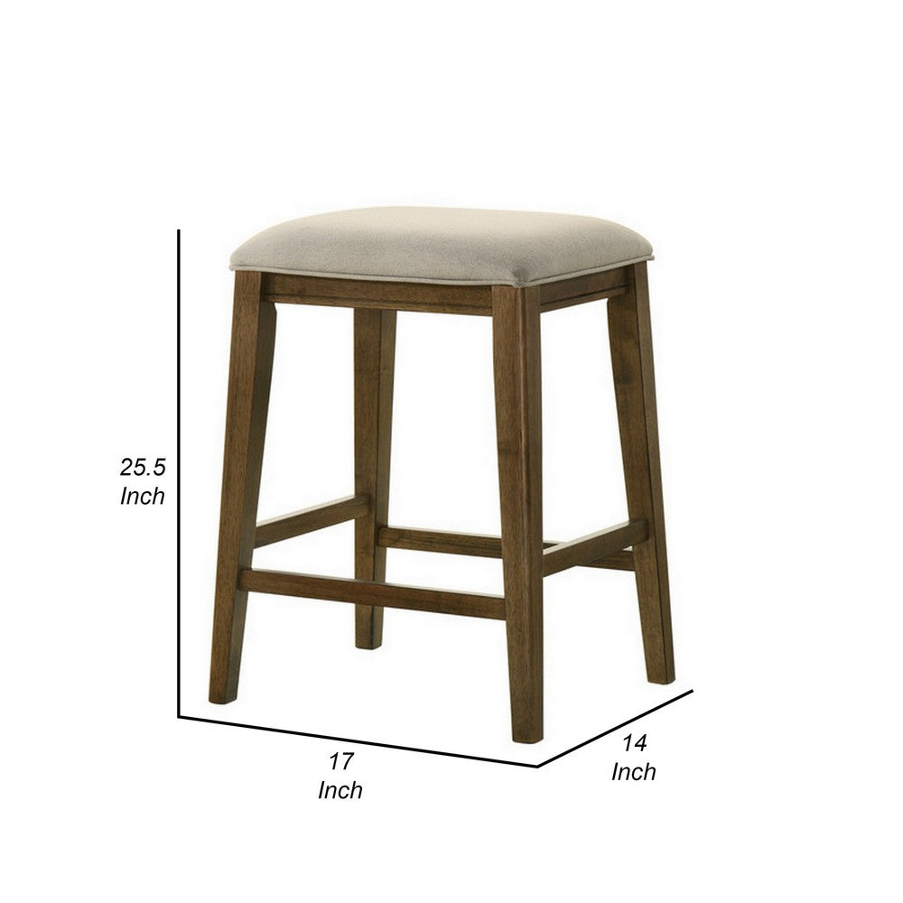 Benjara Rani 26 Inch Counter Height Stool, Cushioned Seat, Backless, Beige Finish