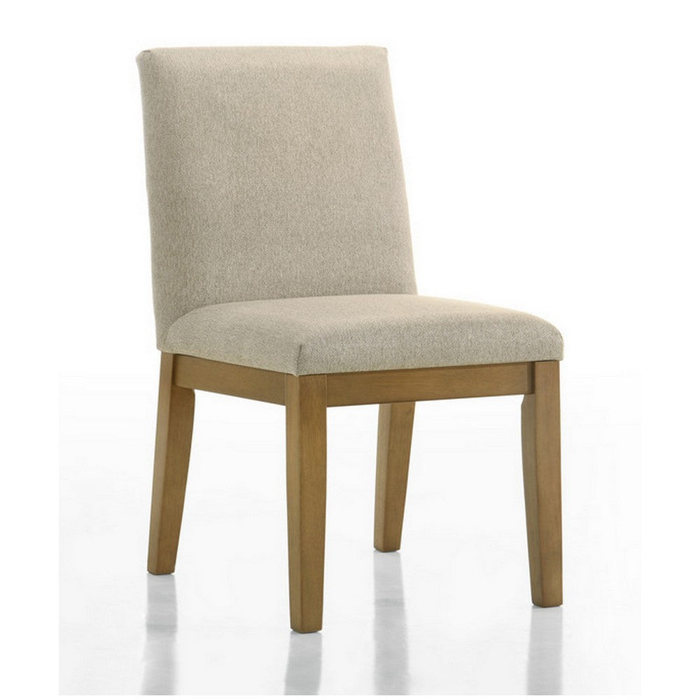Benjara Yuvi 23 Inch Dining Chair Set of 2, Cushioned Seats, Beige Upholstery