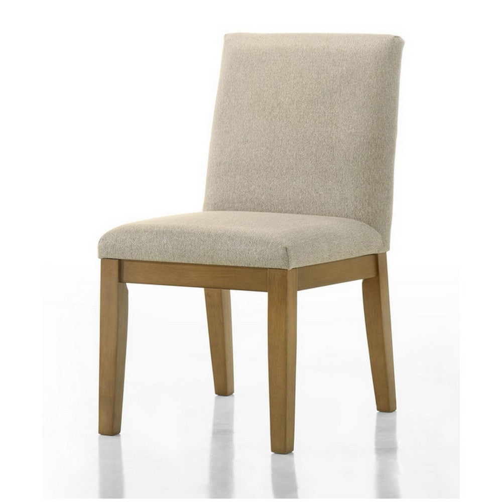 Benjara Yuvi 23 Inch Dining Chair Set of 2, Cushioned Seats, Beige Upholstery